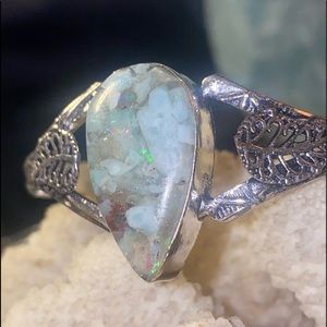 Copper Larimar Natural Gemstone teardrop cuff
